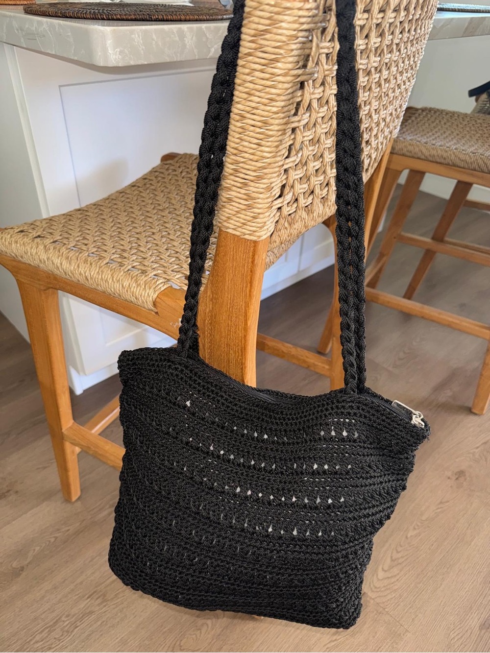 Vintage The Sak Black Crochet Black Woven Tote Boho Granny Shoulder Bag Purse - Picture 10 of 15